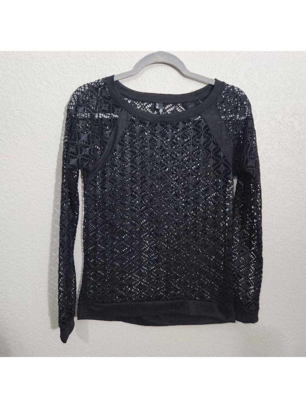 Maurices Sweater Size S Black Long-Sleeve Crochet Sheer Pullover Whimsigoth